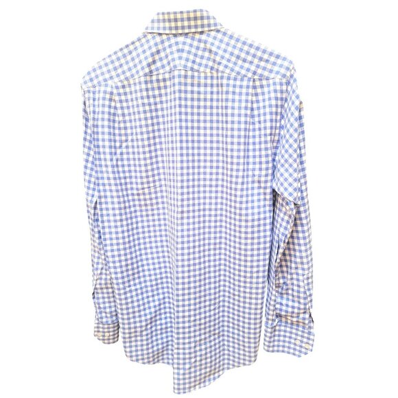 Neiman Marcus Mens Blue & White Gingham Trim Fit Shirt - Picture 2 of 4